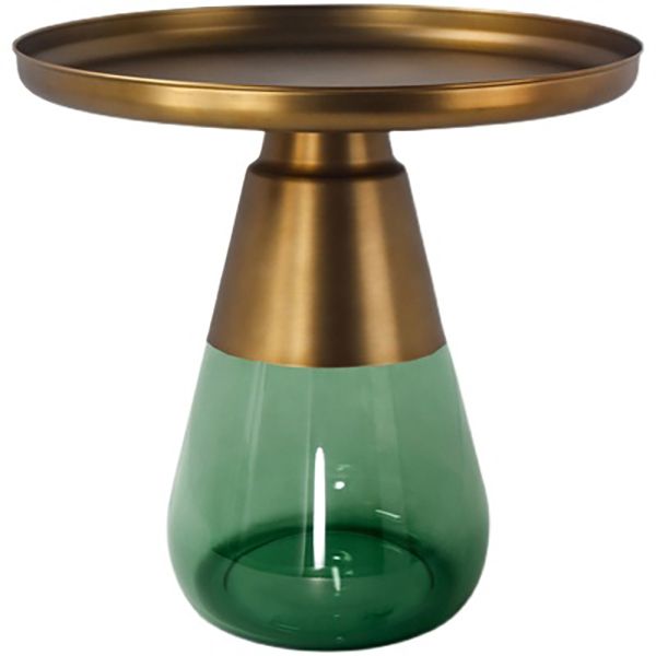 Mid-Century Modern Metal Round Side Table Top Glass Single Base Side Table