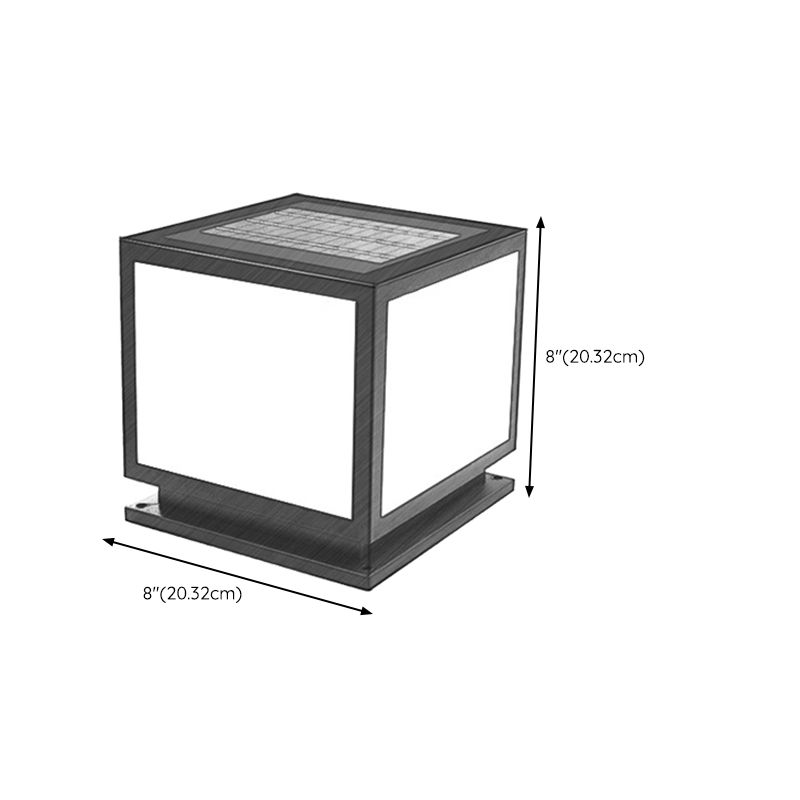 Square Shape Metal Solar Pillar Lamp Modern 1 Light Outdoor Waterproof Light in Black
