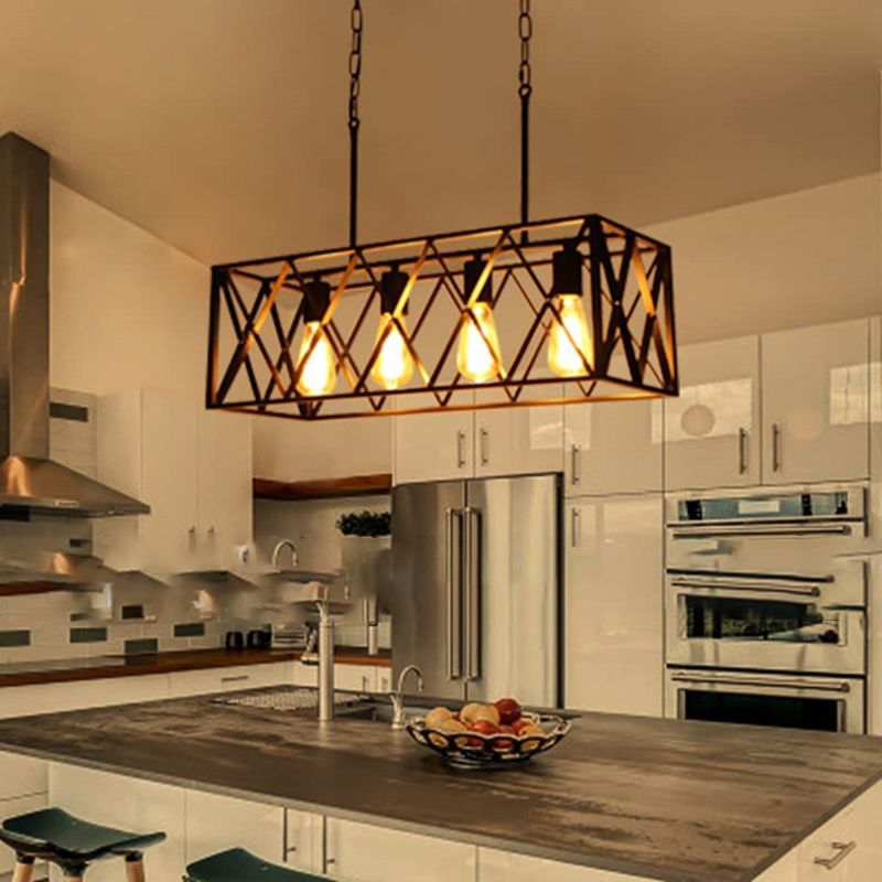 Industrial Pendant Light Rectangle Shape Island Light with Metal Shade for Dining Room