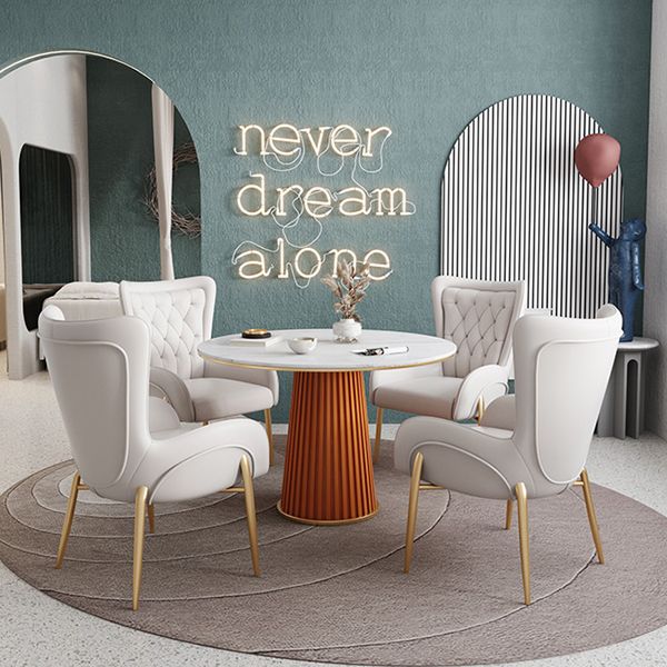 Minimalist Kitchen Standard Dining Table White Sintered Stone Dining Table with Pedestal Base