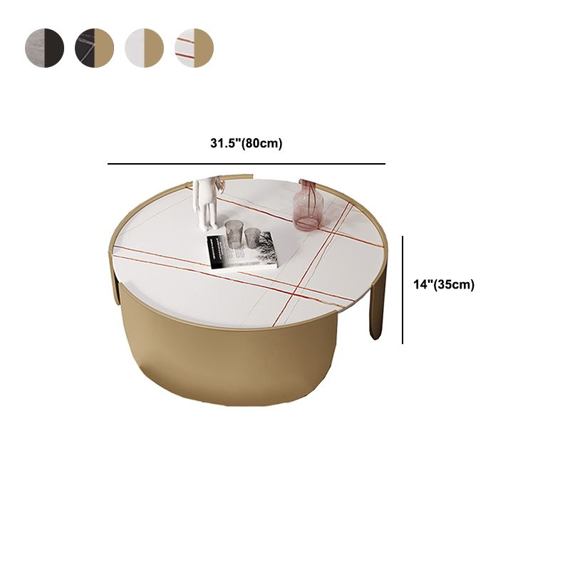 Glam Stone Top Coffee Table with Steel Drum Base Round Cocktail Table