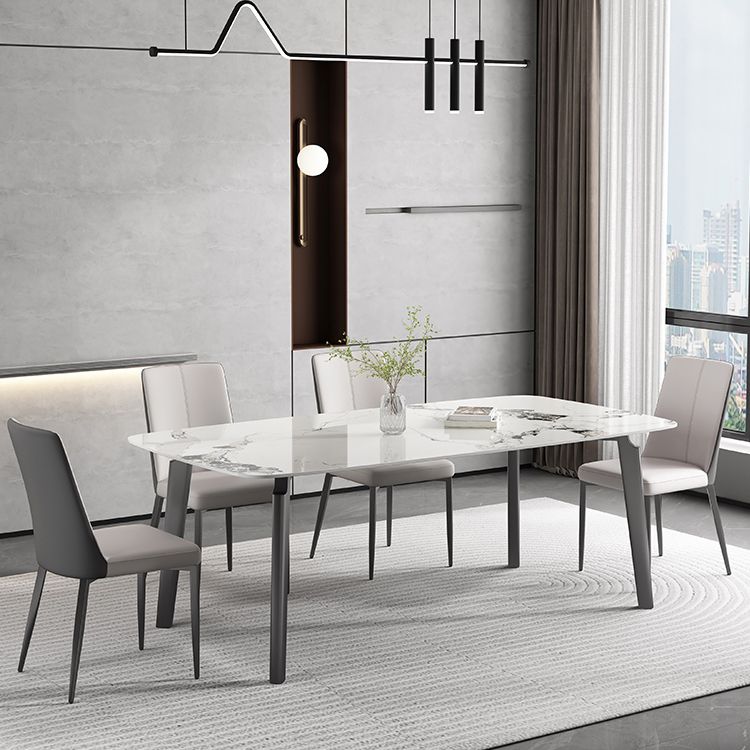White Modern Rectangular Stone Dining Table with Stainless Steel Base