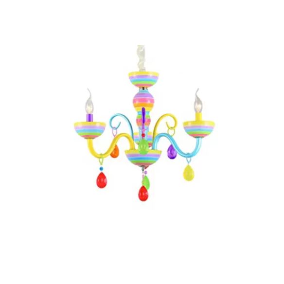 Glass Candle Pendant Light with Crystal Pretty Multi-Colored Chandelier for Kindergarten