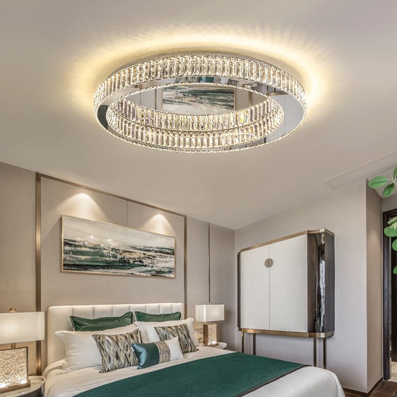 Sliver Crystal Circular Flush mount Ceiling Lamp Modern Style LED Flush Mount Lighting for Bedroom