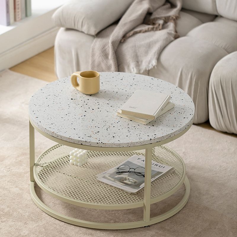 16"H Contemporary Coffee Table White Coffee Cocktail Table with Storage