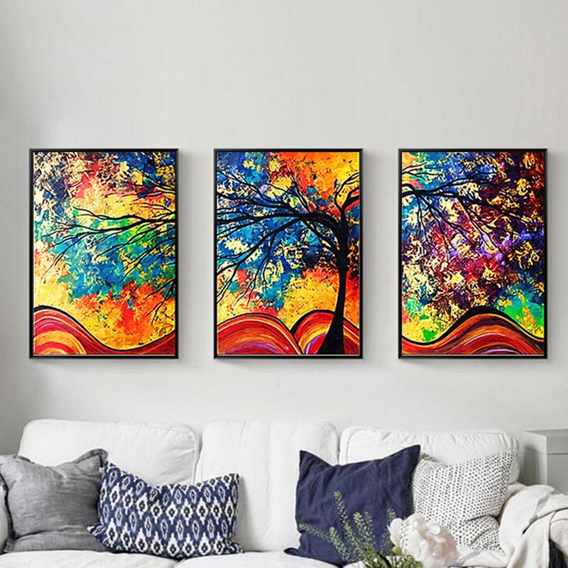 Tree Wall Art Print Modern Enchanting Abstract Painting Canvas in Yellow and Blue