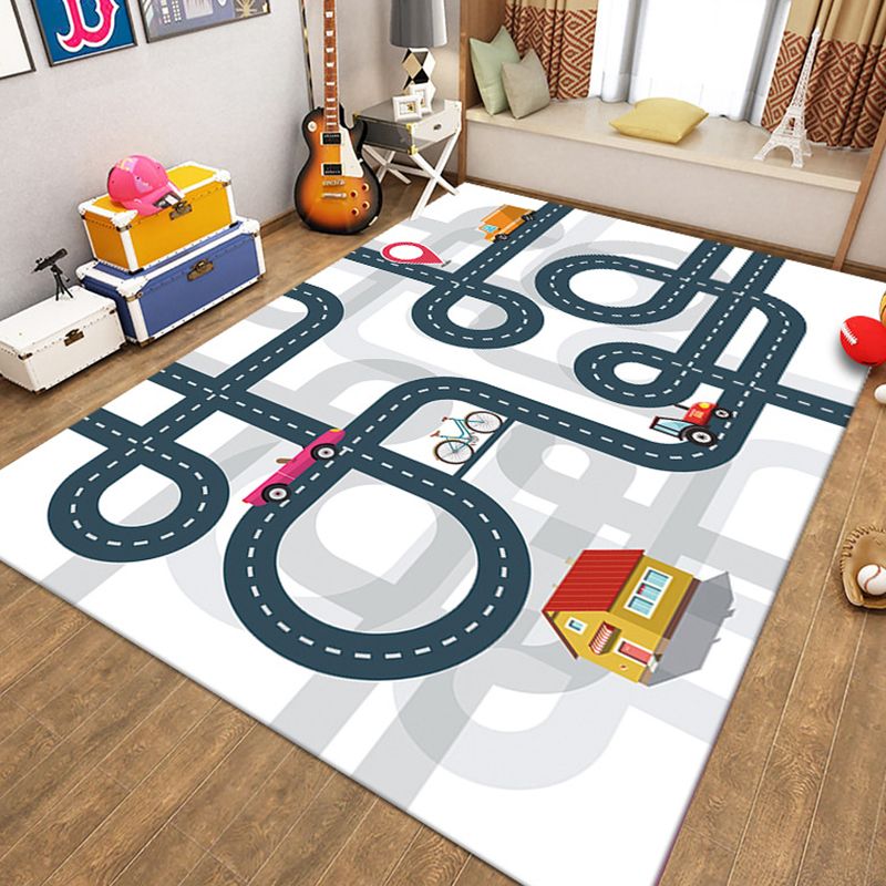White Building Rug Polyester Modern Rug Non-Slip Backing Rug for Home Decor