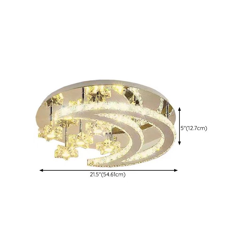 Ringed Shape Semi Flush Mount Modern Style Crystal Flush Ceiling Light in Silver