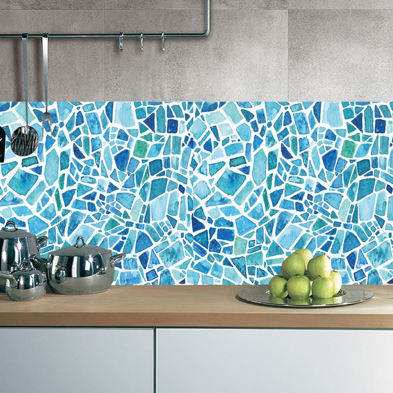 Boho Pebble Tile Mosaics Wallpaper Panel Blue Peel and Stick Wall Covering for Bathroom