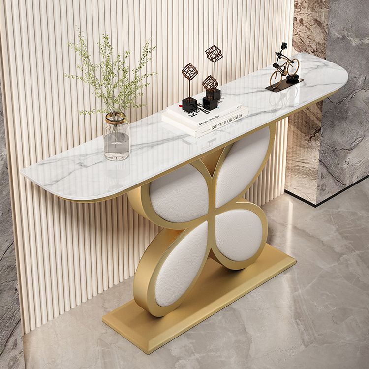 Half Moon Accent Table Antique Finish Console Sofa Table in Stone
