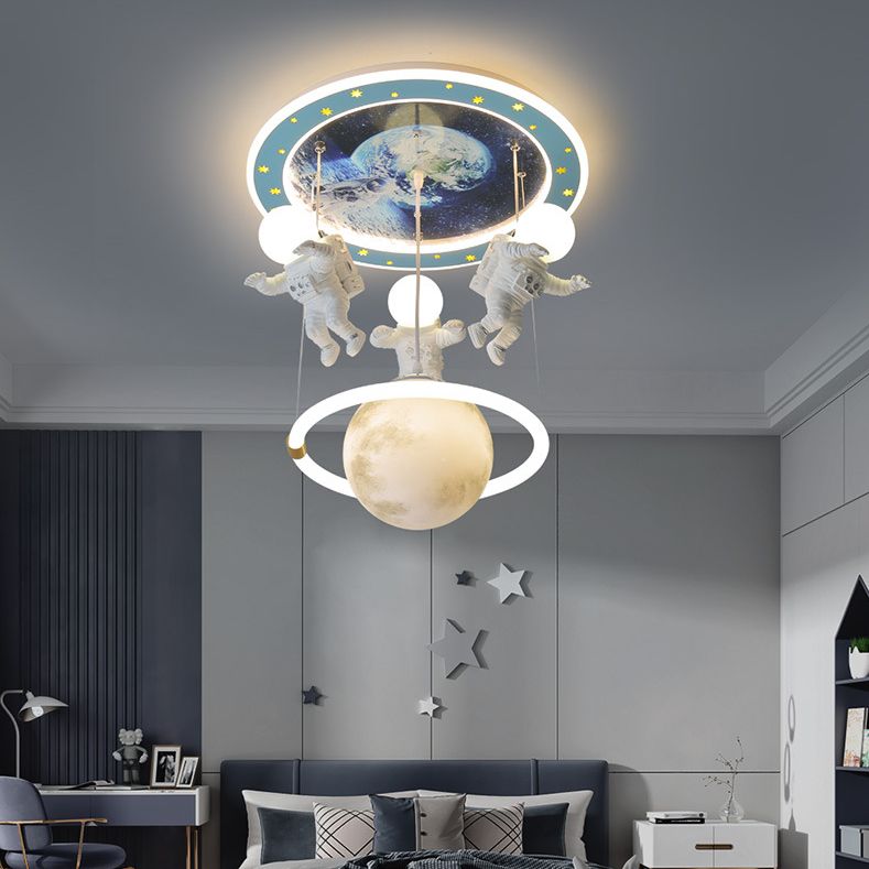 Blue Planet Ceiling Lighting Kids 6-Light Acrylic Flush Mounted Light with Astronaut Decor