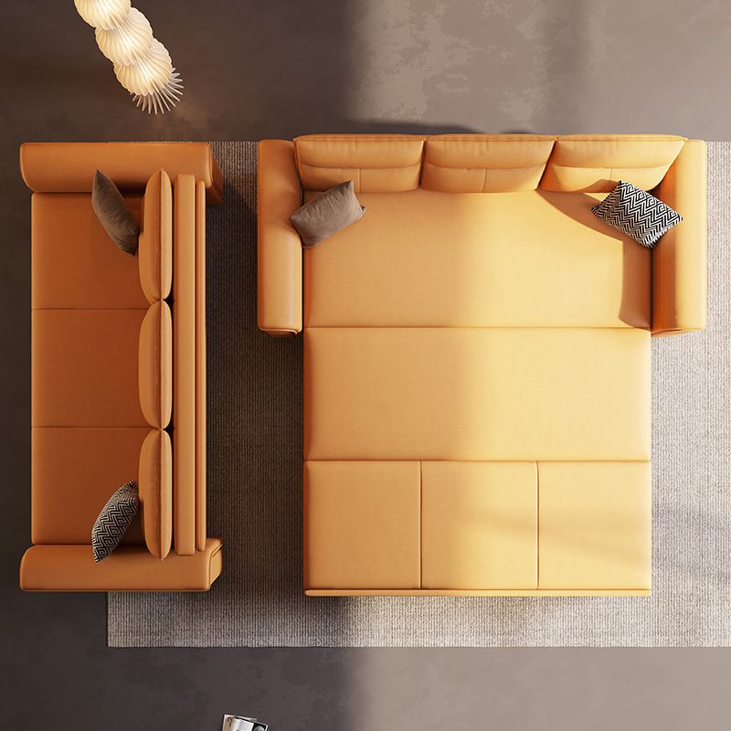 Scandinavian Orange Futon and Mattress Flared Arms Futon Sleeper Sofa with Storage