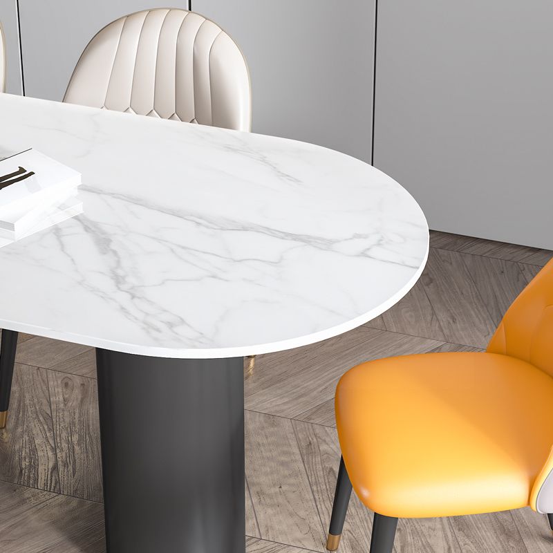 Modern Style Dining Table White Sintered Stone Dining Table with Metal Base for Kitchen