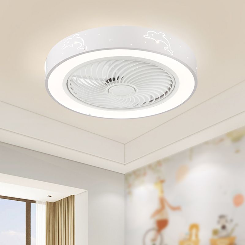 Round Metal Ceiling Fan Lamp Modern Style LED Ceiling Flush Mount