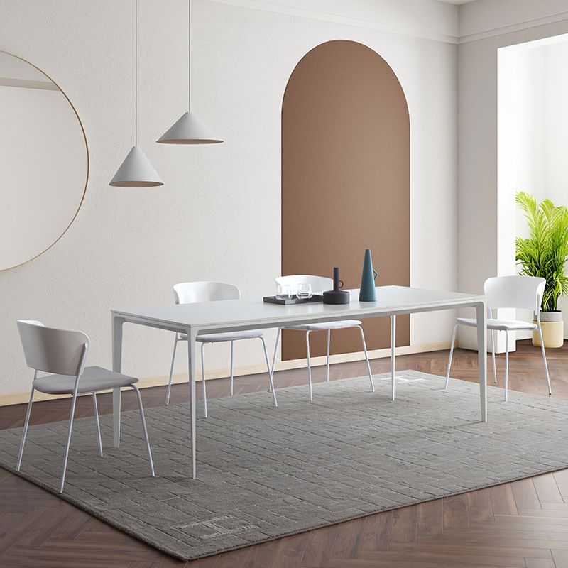 Modern Sintered Stone White Dining Set with Rectangle Tabale and Metal Base Dining Room Set