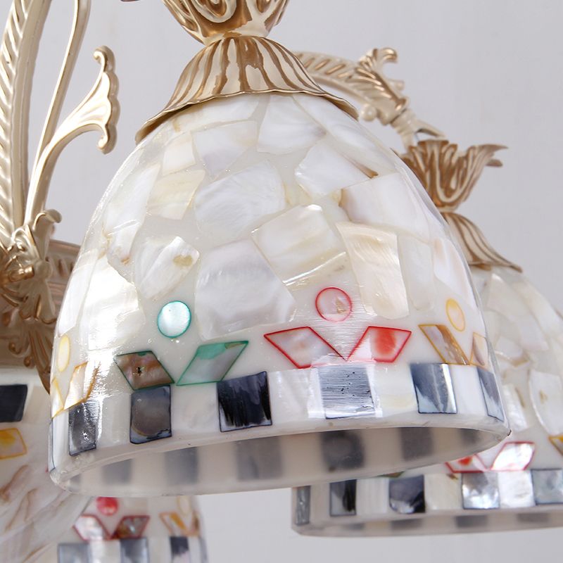 Stained Glass Mosaic Chandelier Lighting Fixture Tiffany 9/11 Lights White and Gold Hanging Lamp Kit