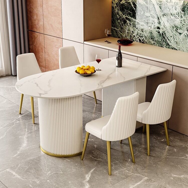 Luxury Sintered Stone Kitchen Table Double Pedestal Dining Table