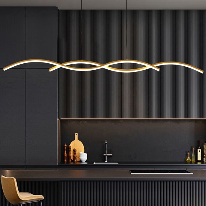 Lámpara de isla LED de comedor de estilo LED moderno lámpara colgante de comedor ondulado