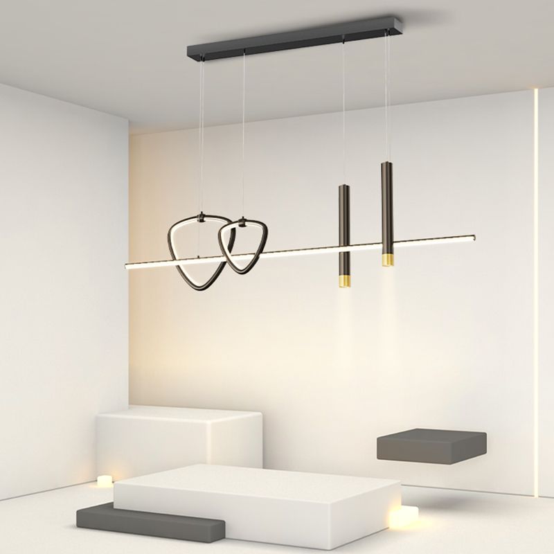 Linear Shape Island Lighting Ideas Contemporary Style Metal Island Pendants in Black