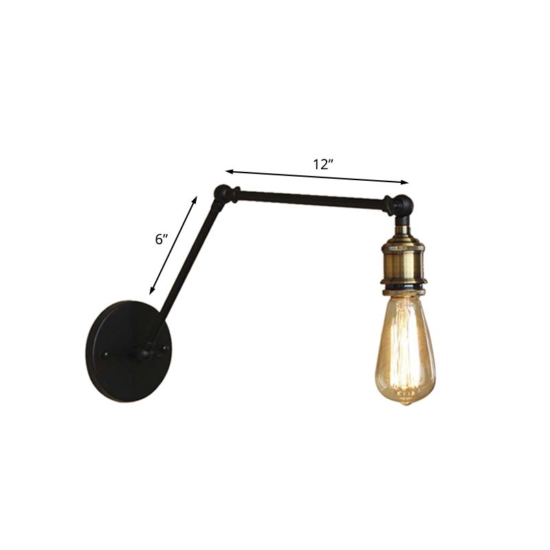 Industrial Open Bulb Sconce Lighting with Swing Arm 1 Light Metallic Wall Lamp in Brass/Black for Living Room