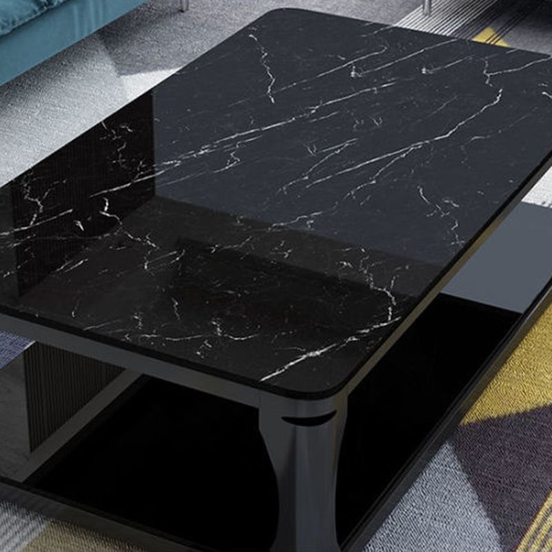 Glass Open Shelf Cocktail Table Minimalist Rectangle Coffee Table