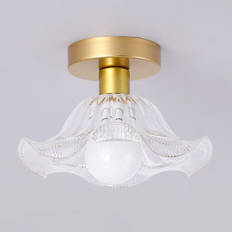 Contemporary Ceiling Lamp Flower-shaped Glass Shade Flush Mount Light Fixture
