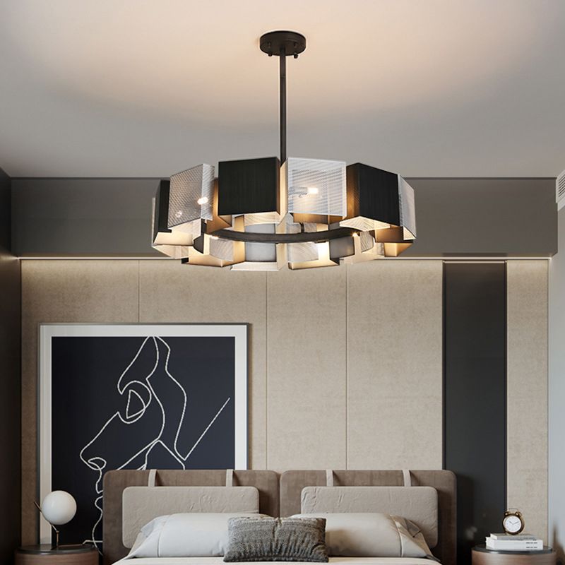 Living Room Pendant Light Kit Minimal Black Chandelier Lighting with Circle Metal Shade