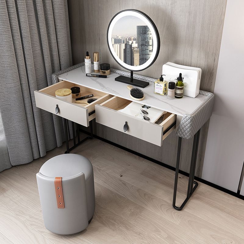 Gray Vanity Desk with 2 Storage Drawers 17.32" Wide Wood Vanity Set, Modern Style