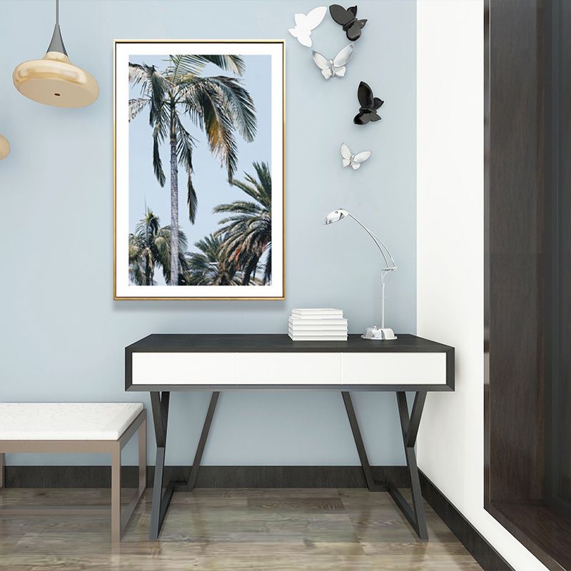 Green Coastal Canvas Wall Art Relaxing Palm Tree Paintings for Parlor, Multiple Sizes