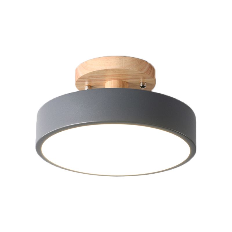Gang LED-plafondlamp Eenvoud Houten semi-inbouwverlichting met ronde acrylkap