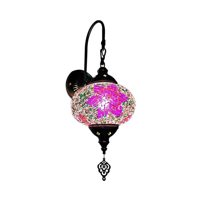 Decorative Sphere Wall Light Fixture 1 Bulb Stained Art Glass Wall Sconce Lamp in Red/Purple/Gold for Bedroom