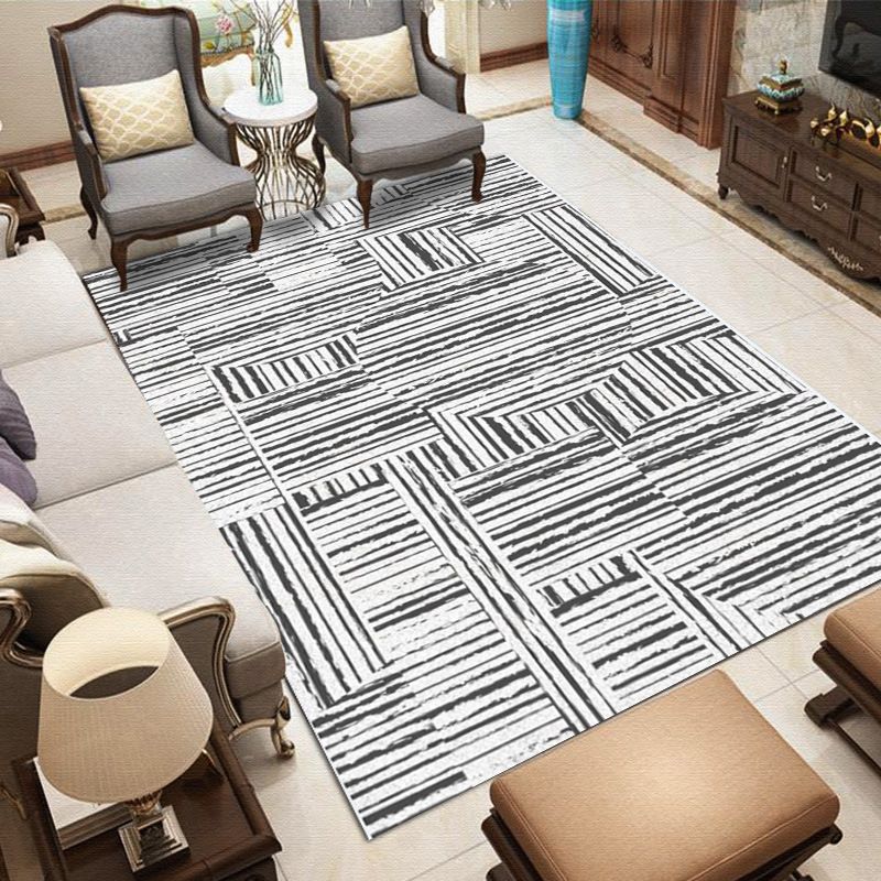 Decorative Lines Design Indoor Rug Contemporary Trendy Area Carpet Polyester Easy Care Anti-Slip Backing Rug for Living Room