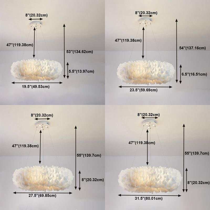 Modern Circular Chandelier Lights Feather Chandelier Light Fixture in White
