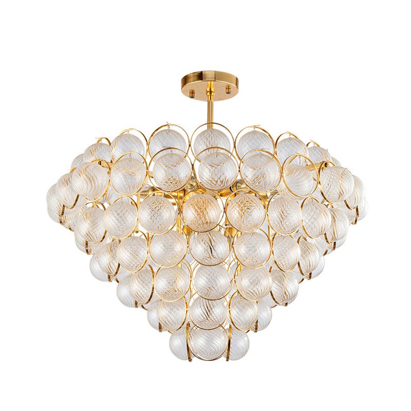 Tapered Bedroom Semi Mount Lighting Simple Clear Ribbed Crystal Ball Gold Ceiling Light Fixture