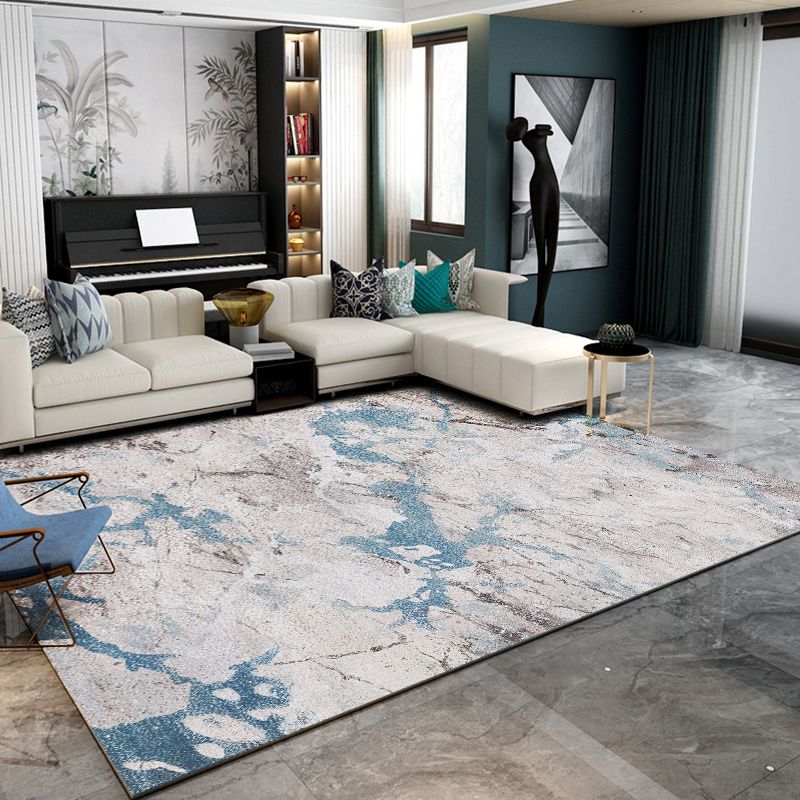 Minimalist Color Rendering Rug White Tone Polyester Area Carpet Stain Resistant Rug for Living Room