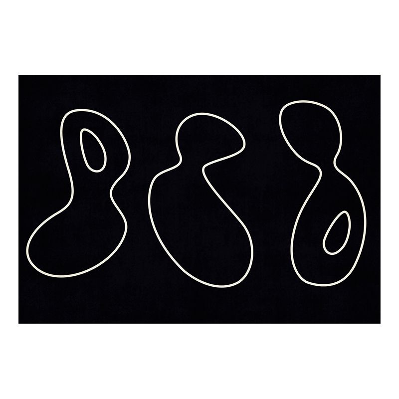 Black Living Room Area Carpet Color Block Polyester Area Rug Anti-Slip Easy Care Rug