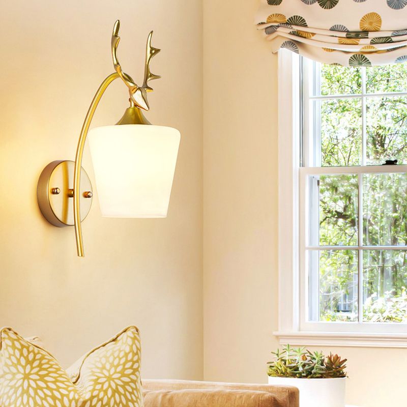 Modernist Wall Sconce Antler Wall Light Fixture with Glass for Bedroom