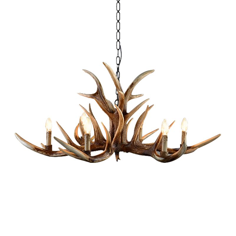 Resin Candelabra Chandelier Lamp Farmhouse 6/10/15-Head Bedroom Pendant Ceiling Light in Brown