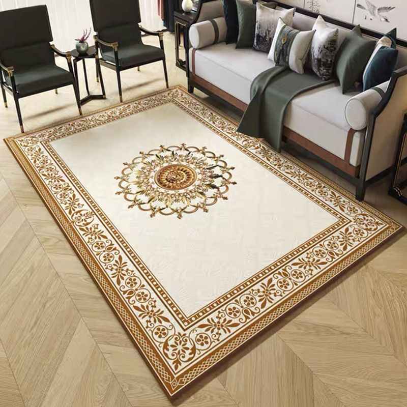 Yellow Tone Luxury Area Rug Polyester Marbling Print Rug Non-Slip Backing Indoor Rug for Living Room