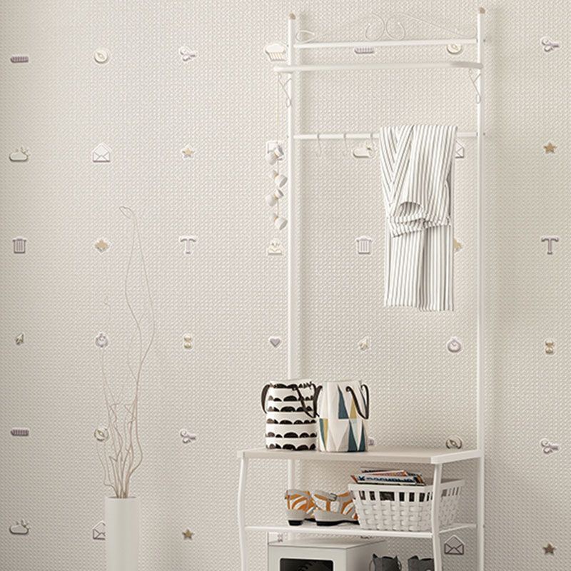 Ivory White Original Wall Art 57.1 sq ft. Food and Drinks Wallpaper Roll for Kid's Bedroom, Non-Pasted