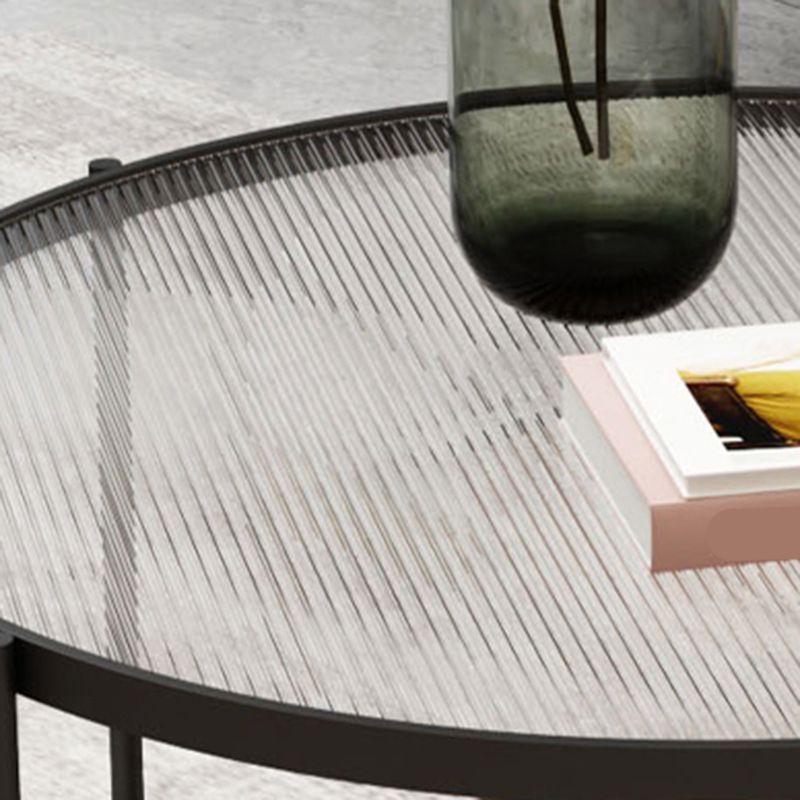 17.7" H Modern Round Glass Coffee Table Steel 4 Legs Cocktail Table with Shelf