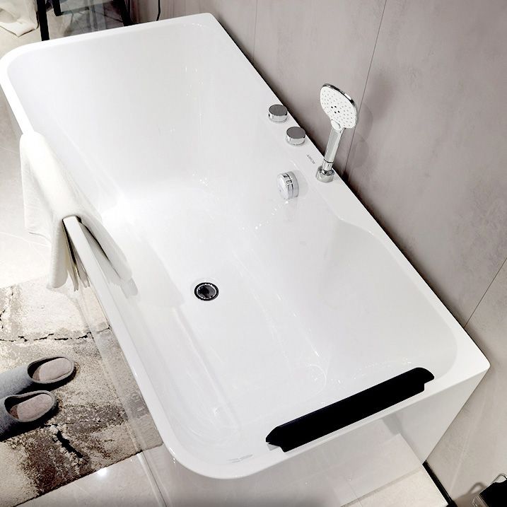 Soaking Acrylic Bathtub Freestanding White Rectangular Back to Wall Bath