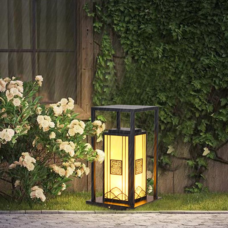 Contemporary Metal Pillar Lamp Rectangle Shape Outdoor Waterproof Light with Stone Shade