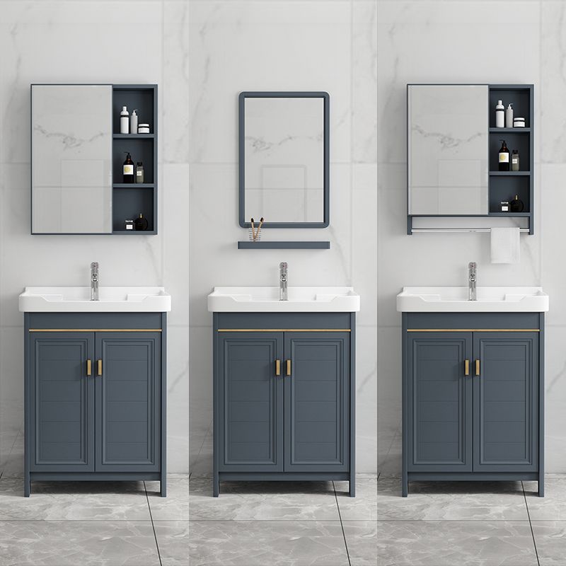 Freestanding Bath Vanity Blue Rectangle Mirror 2 Doors Bathroom Vanity with Single Sink