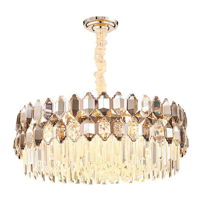 Dark Tan K9 Crystal Geometric Chandelier Contemporary Gold Plated Hanging Light for Living Room