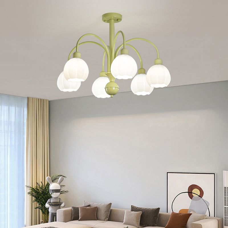 Nordic Glass Ceiling Light Green Flush Mount Lighting Fixture for Bedroom