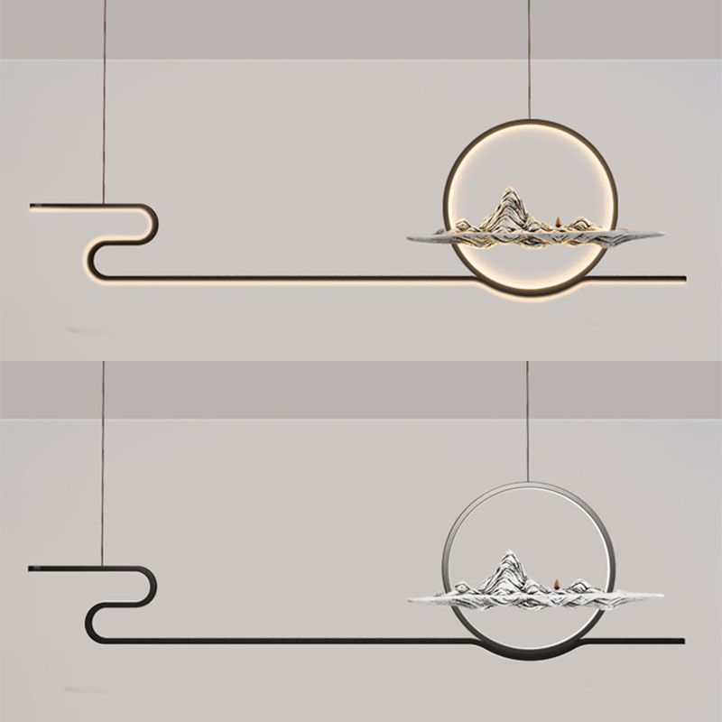 Chinese Minimalist Style Linear Island Pendant Lighting LED Metal Island Ceiling Light for Living Room