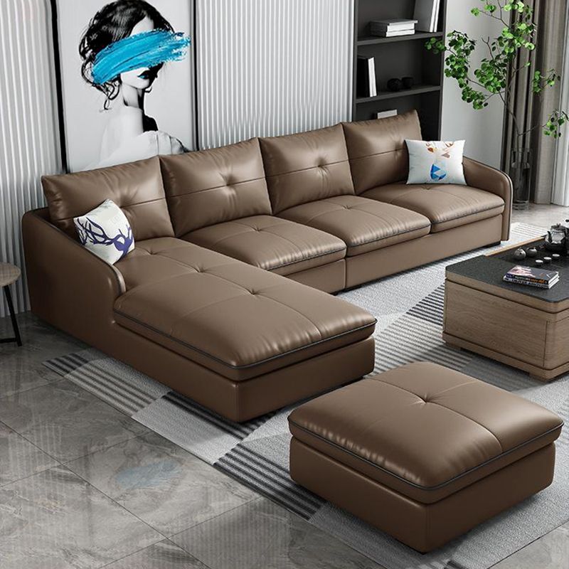 31.49 " H Brown Leather Square Arm Tufted Sofa & Chaise for Living Room