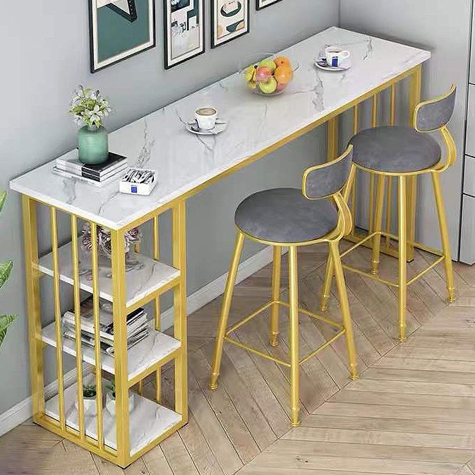 Rectangle Bar Dining Table Contemporary Bar Table with Gold Sled Base