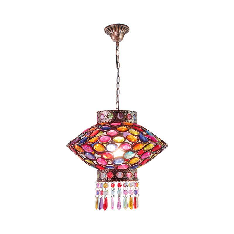 Metal Rust Suspension Lighting Lantern 1-Head Bohemian Hanging Lamp for Restaurant